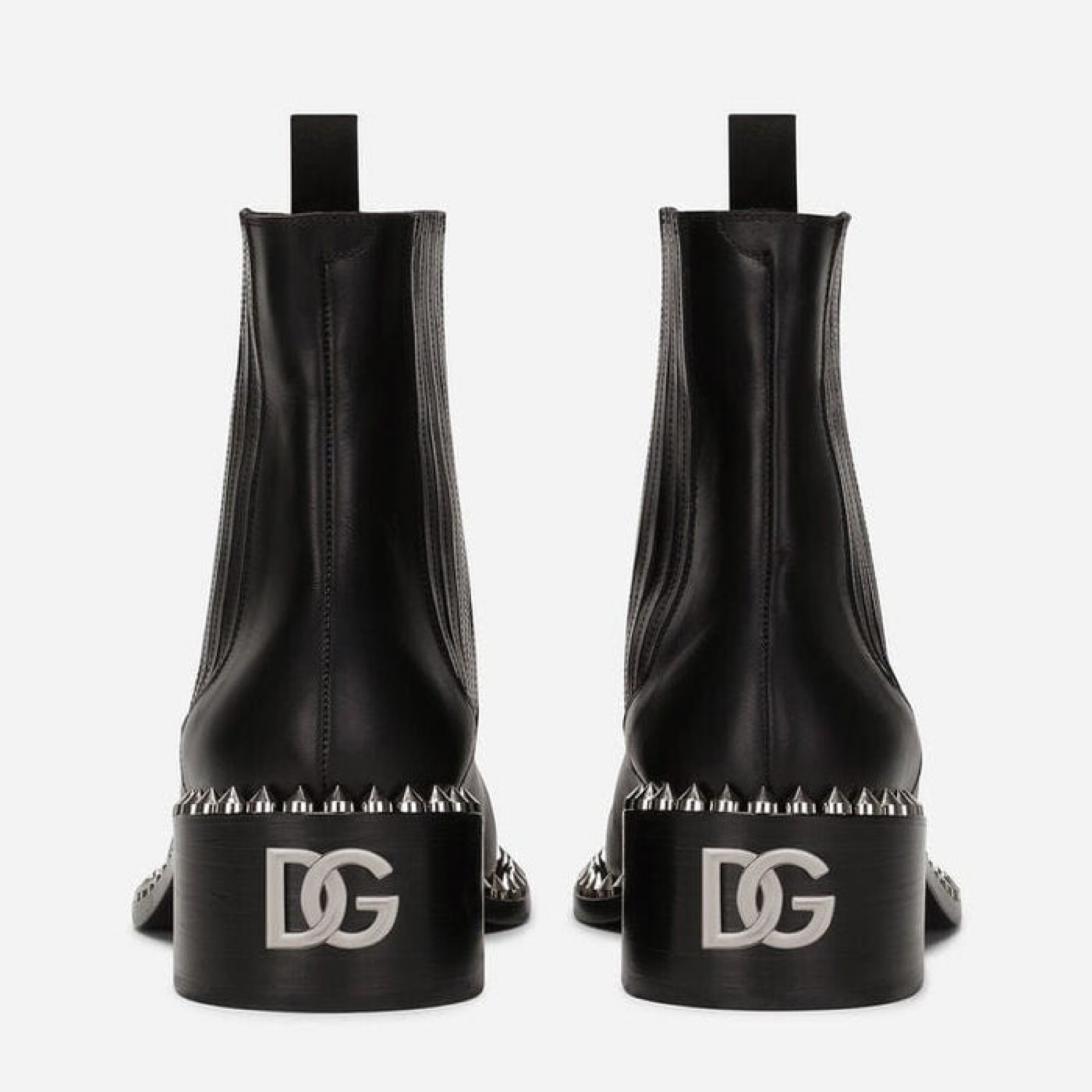 Dolce & Gabbana Achille Studded Brushed Leather Women Ankle Boots A60479 AB468 80999 Heel View