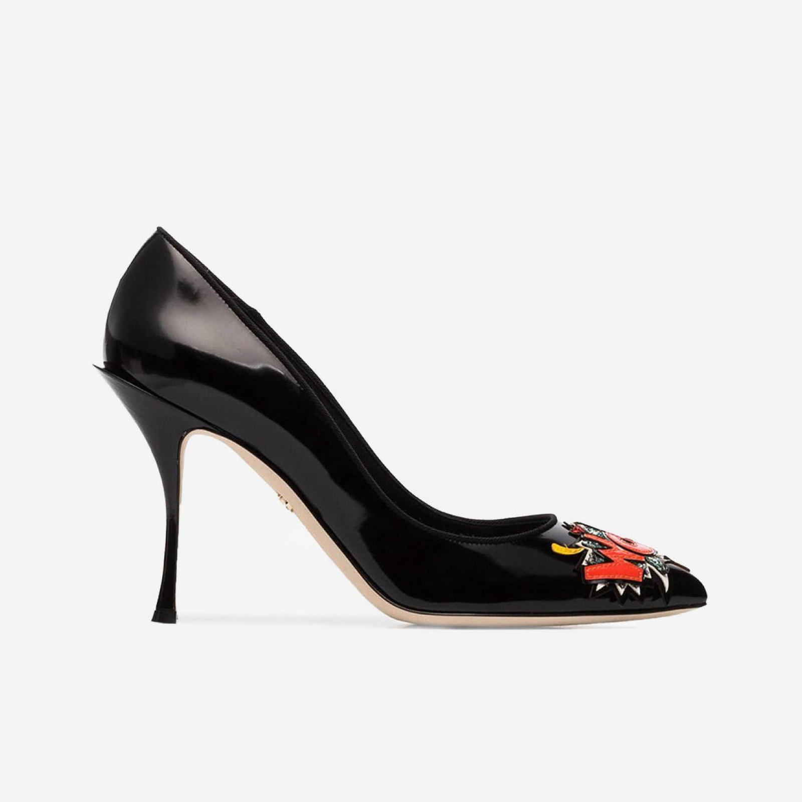Dolce & Gabbana 90 Patent Leather WOW Embroidered Pumps CD1183 AZ1261 80999 Medial View