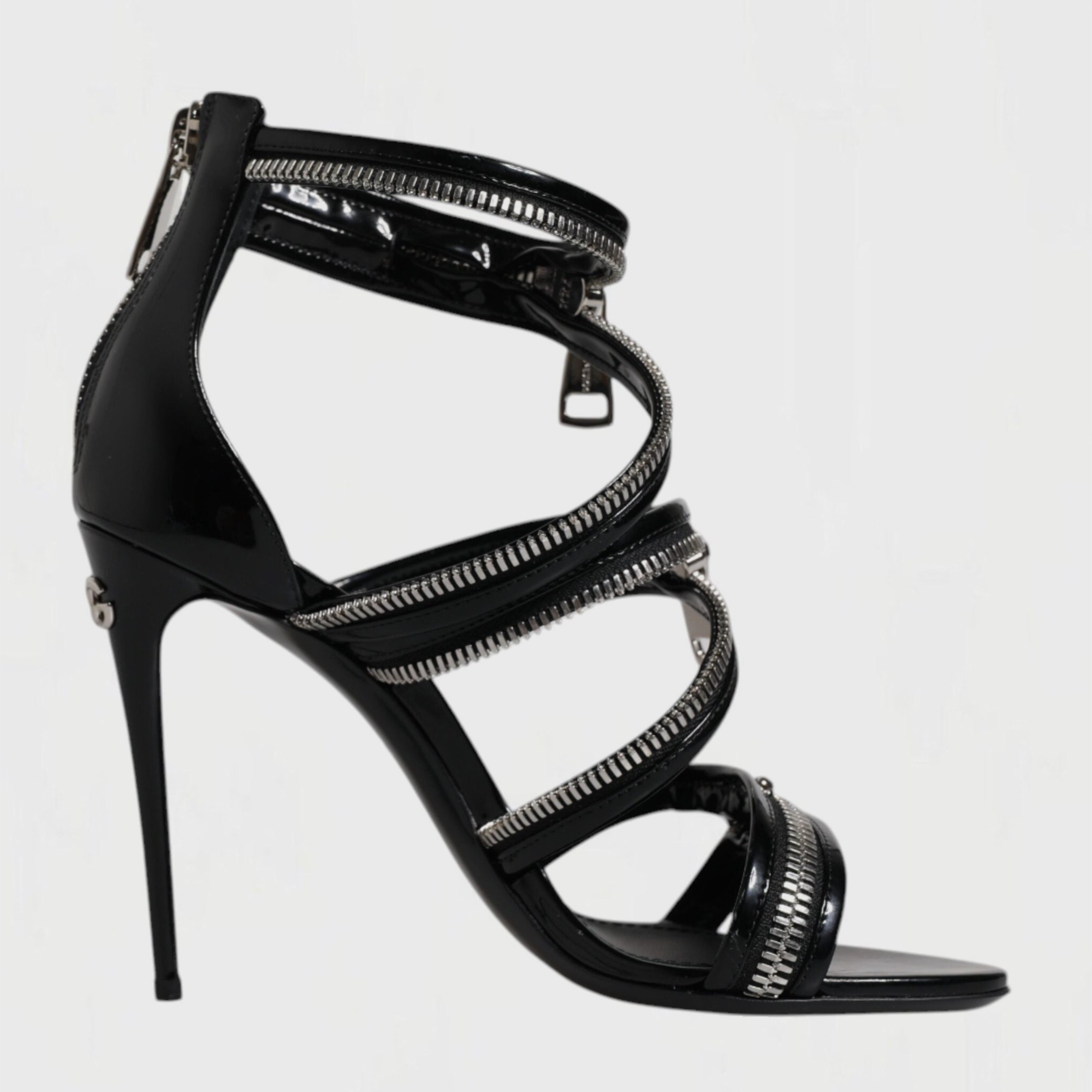 Дамски луксозни черни сандали на висок ток с ципове DOLCE & GABBANA Women’s Black Zipper Ankle Strap Sandals