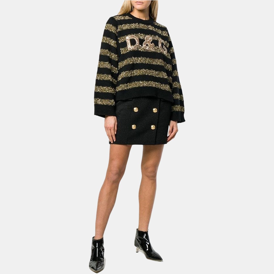 Дамски пуловер Dolce & Gabbana Black and Gold Crystal Women Sweater