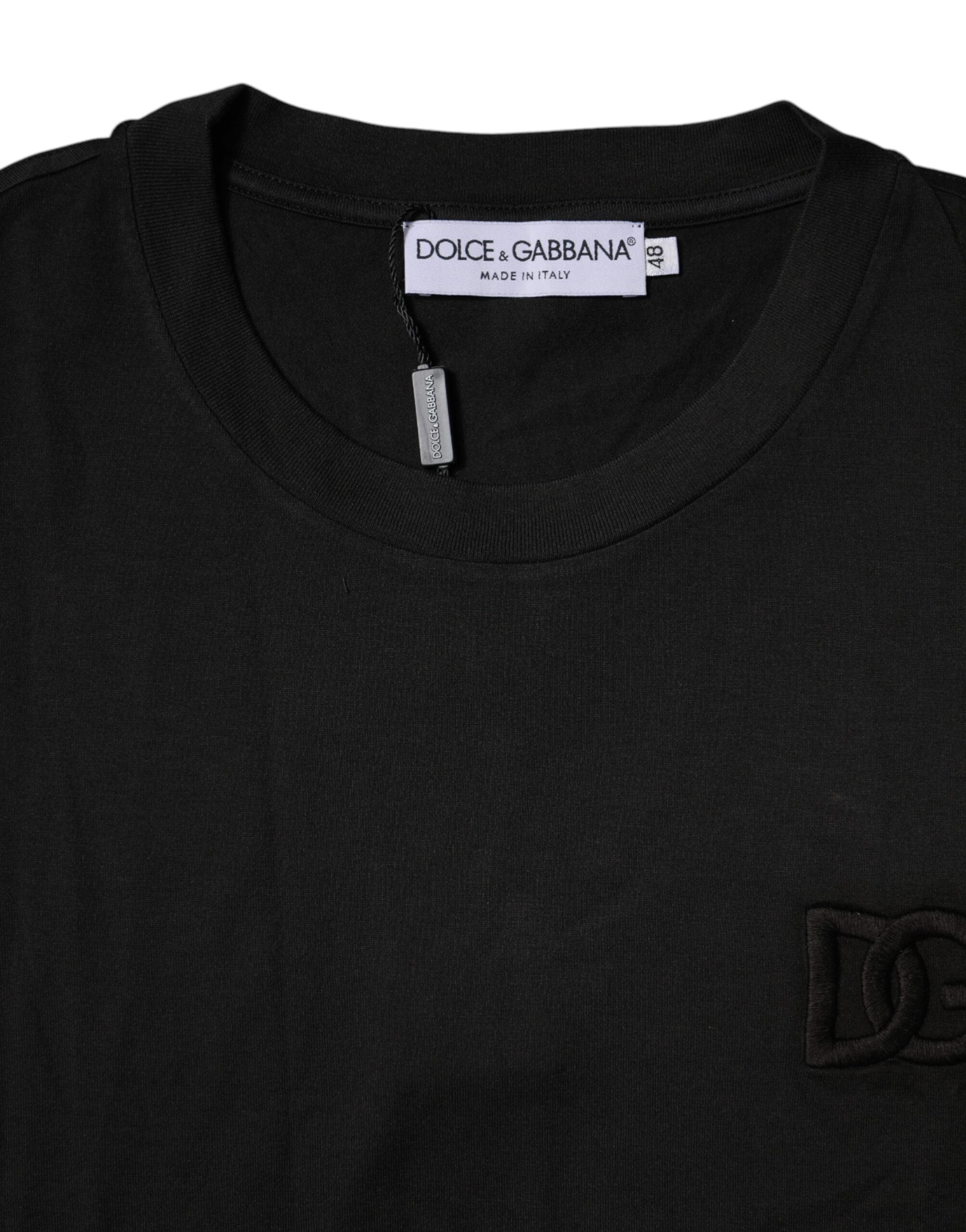 Черна памучна тениска с кръгло деколте и къси ръкави Dolce & Gabbana