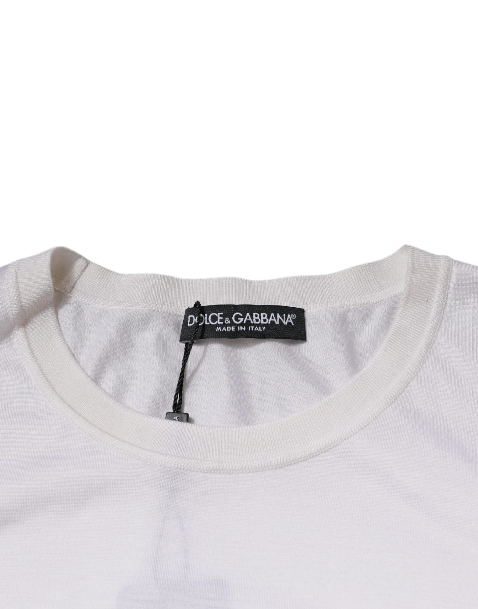 Dolce & Gabbana бял копринен мъжки пуловер с кръгло деколте