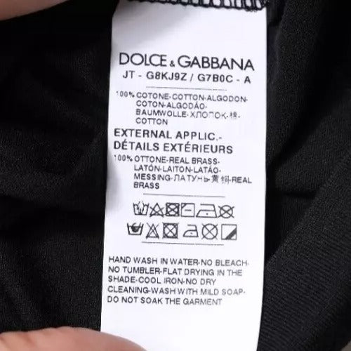 Черна памучна тениска с кръгло деколте и къси ръкави Dolce & Gabbana