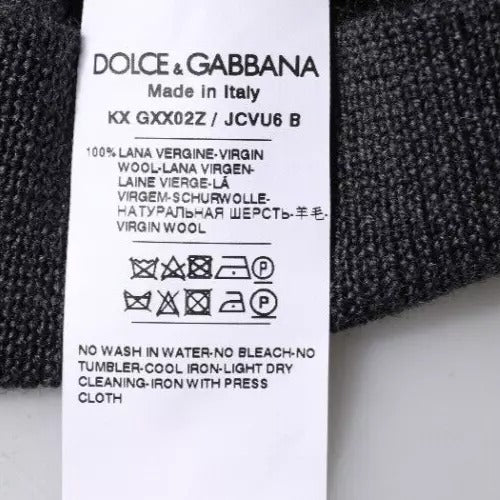 Dolce & Gabbana Тъмносив пуловер с деколте с лого DG
