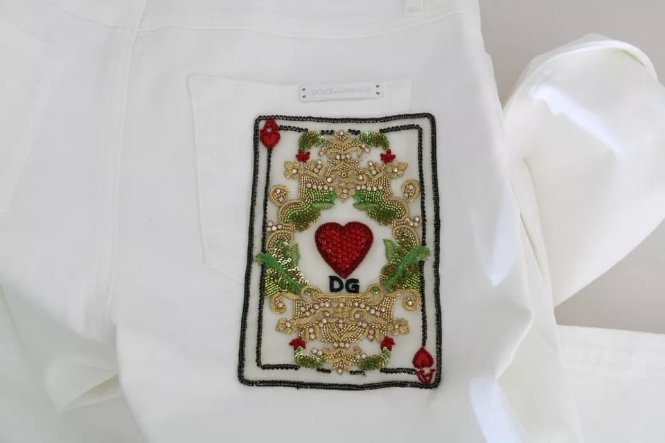 Тесни дънки Dolce & Gabbana, украсени с бели кристали