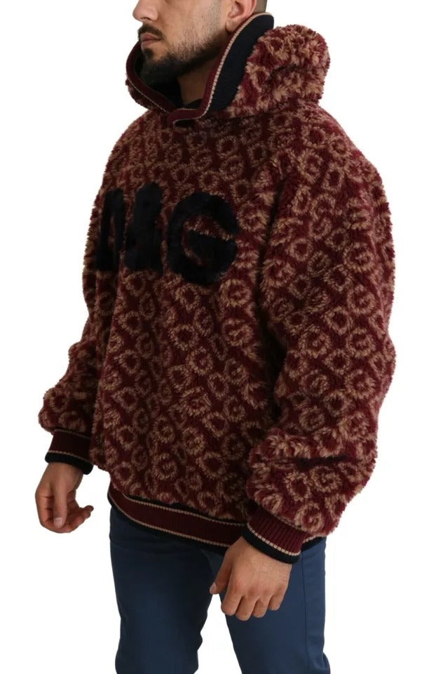 Dolce & Gabbana Червен бежов вълнен пуловер с качулка