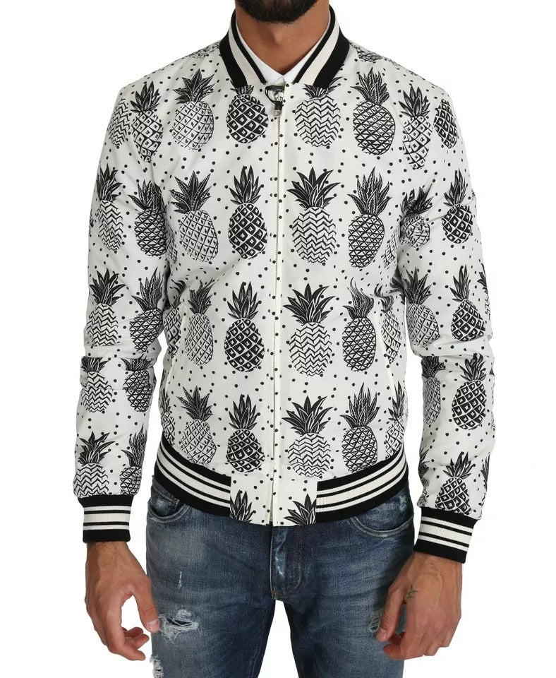 Dolce & Gabbana Бяло яке с черен ананас бомбър