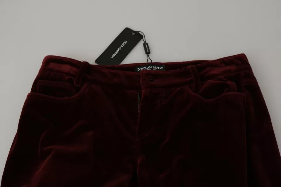 Dolce & Gabbana Bordeaux Velvet Stretch Slim Pantants