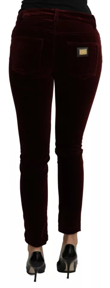 Dolce & Gabbana Bordeaux Velvet Stretch Slim Pantants