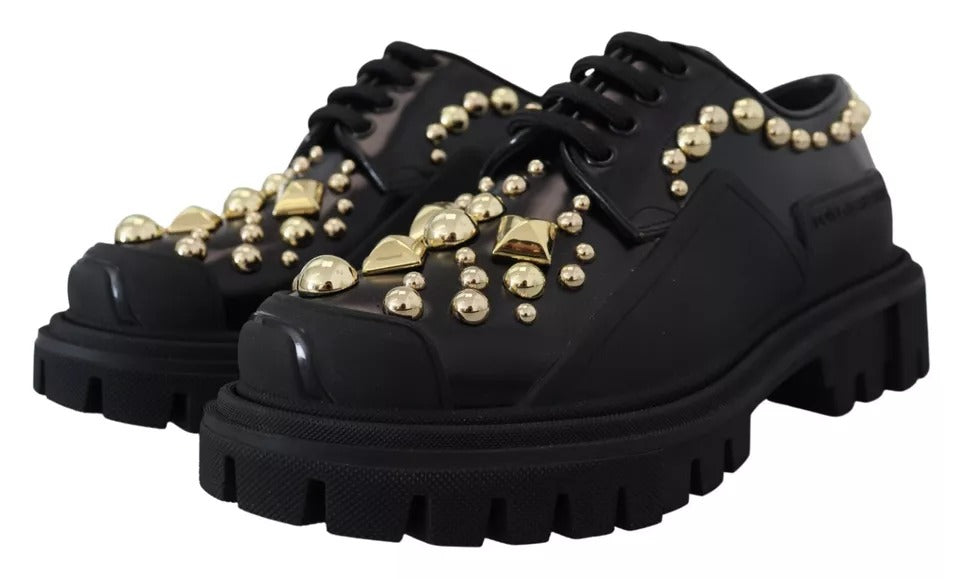 Dolce & Gabbana черни кожени трекинг дерби обувки, украсени