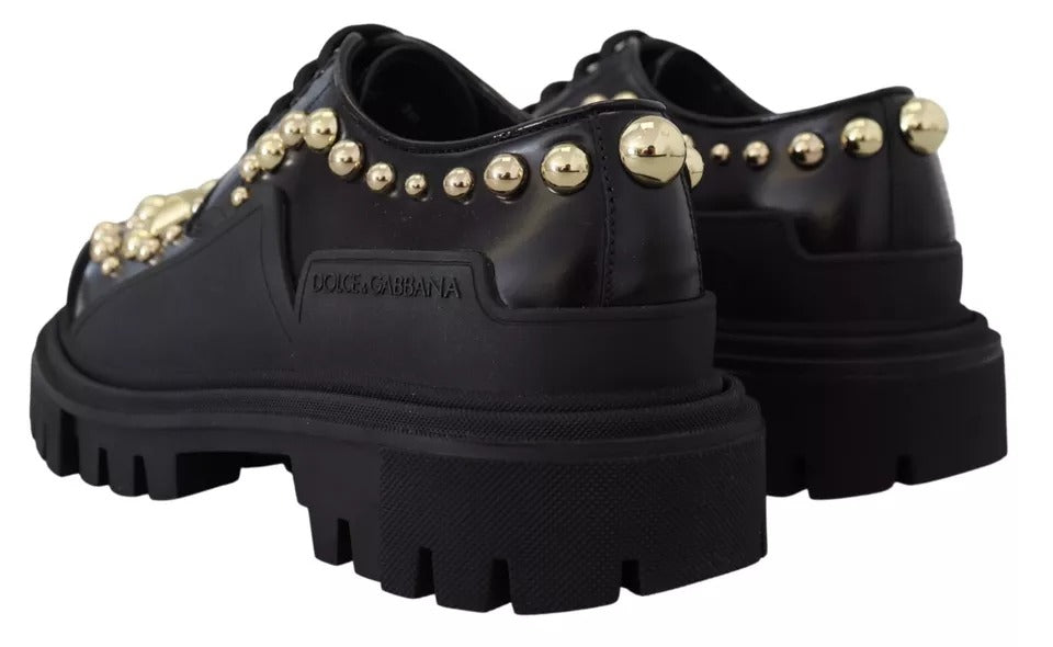 Dolce & Gabbana черни кожени трекинг дерби обувки, украсени