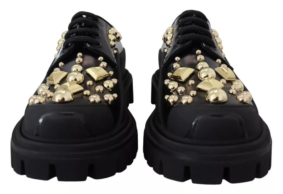 Dolce & Gabbana черни кожени трекинг дерби обувки, украсени