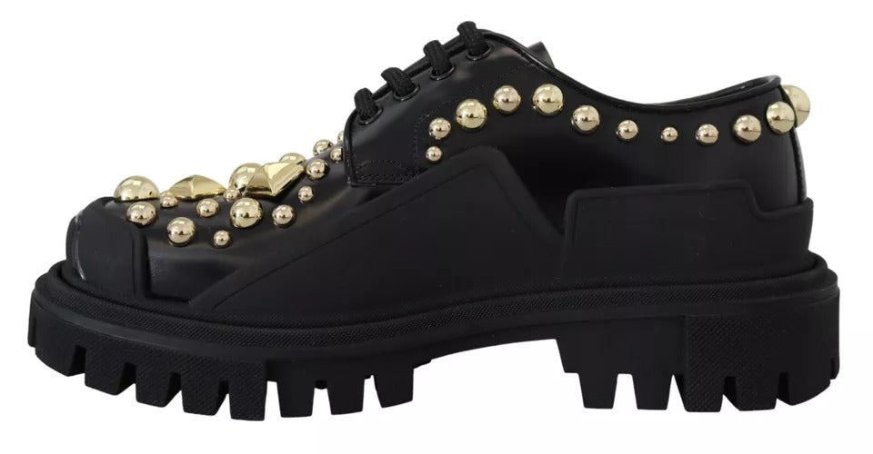 Dolce & Gabbana черни кожени трекинг дерби обувки, украсени