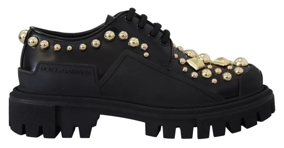 Dolce & Gabbana черни кожени трекинг дерби обувки, украсени