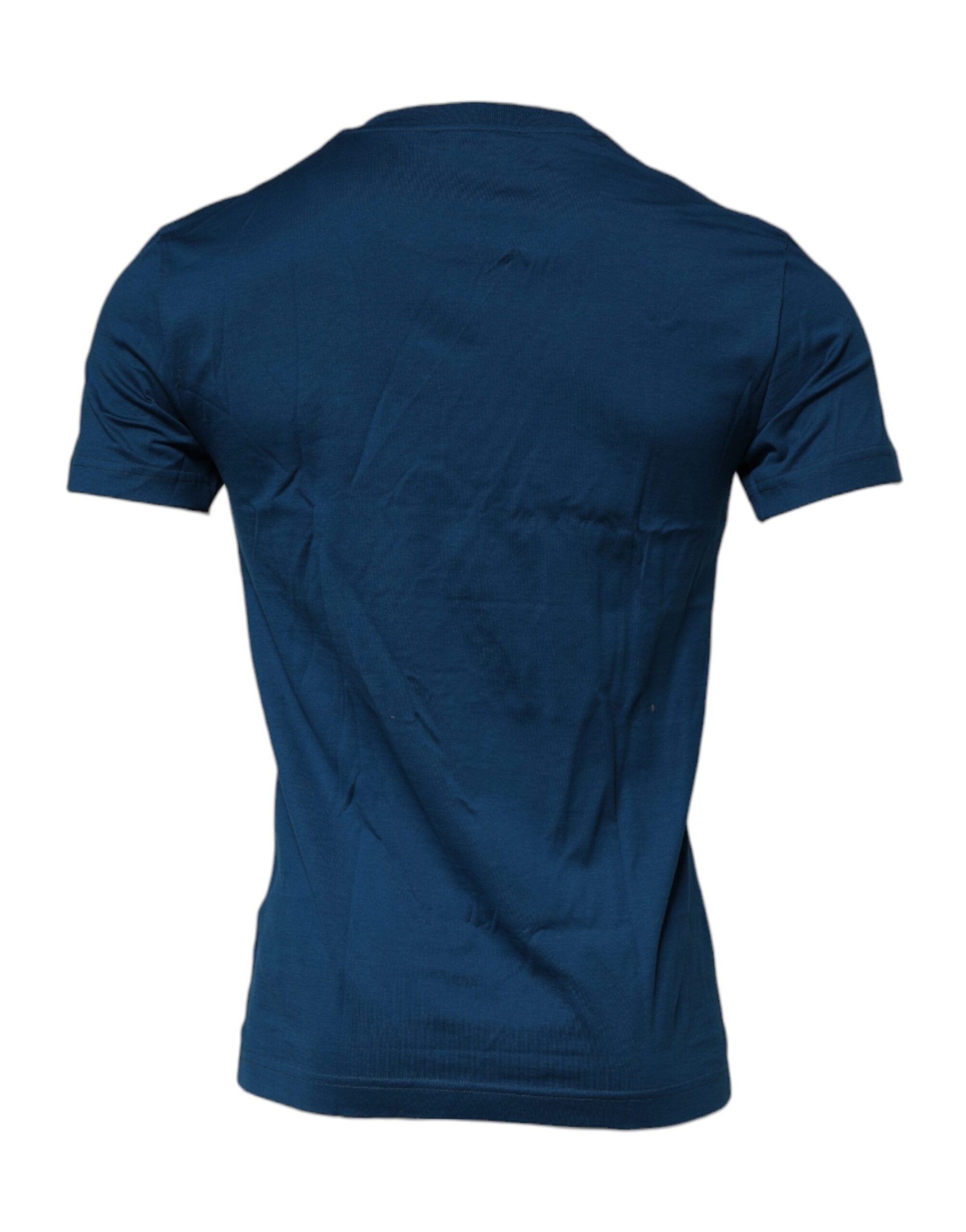 Dolce & Gabbana Blue Crown Bee Cotton Мъжка тениска с кръгло деколте