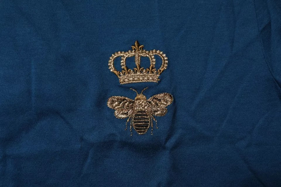 Dolce & Gabbana Blue Crown Bee Cotton Мъжка тениска с кръгло деколте