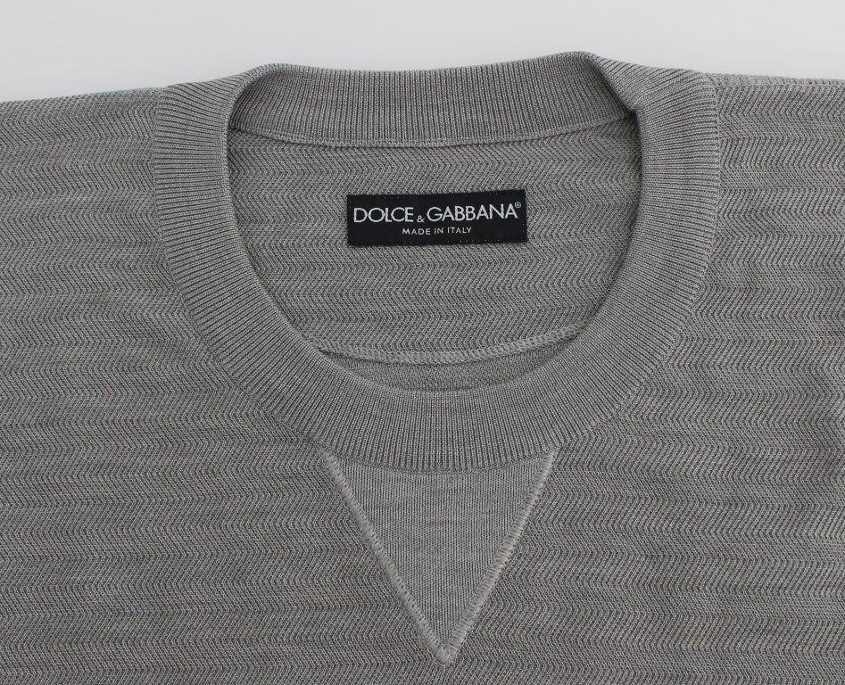 Елегантен сив копринен пуловер с кръгло деколте Dolce & Gabbana