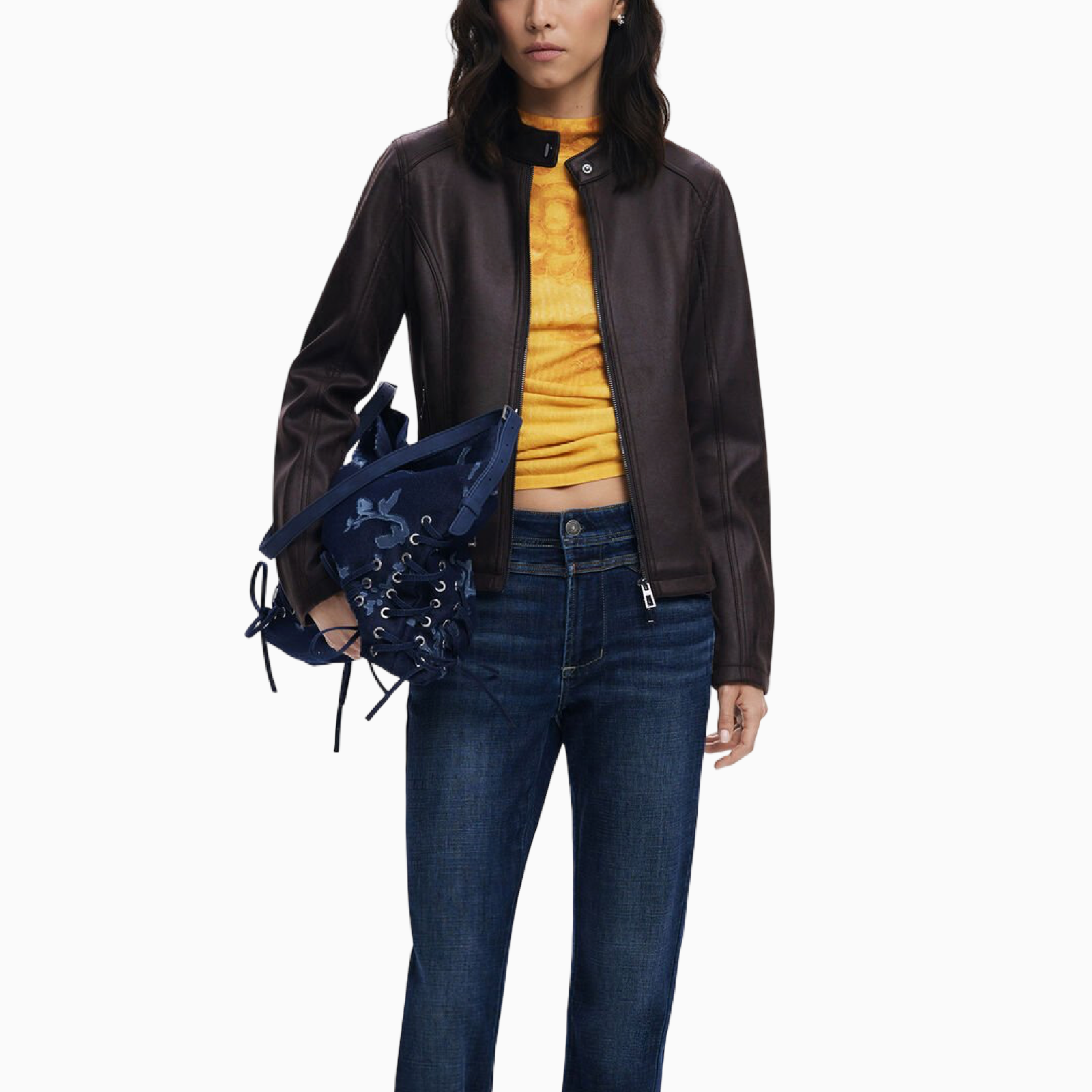 Дамско кожено яке Desigual Women Jacket 25WWEW43 6044 Front View