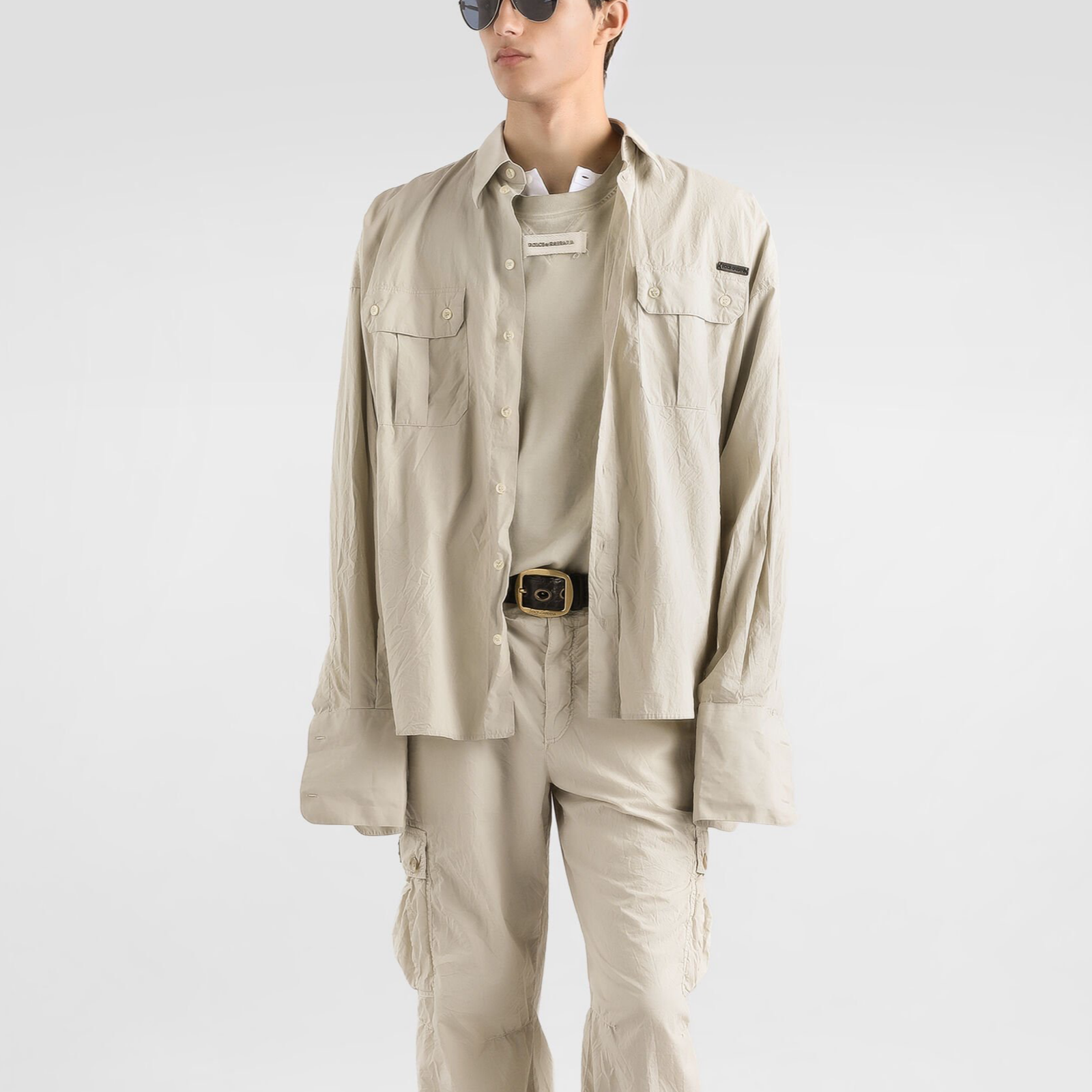 Dolce & Gabbana Beige Cotton Poplin Shirt G5MD3TGI281S9000 Close-Up