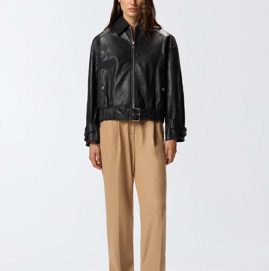 Дамско кожено яке с бродерия Women’s embroidered leather jacket PINKO 105793 A2U7 Z99 Black Lifestyle view