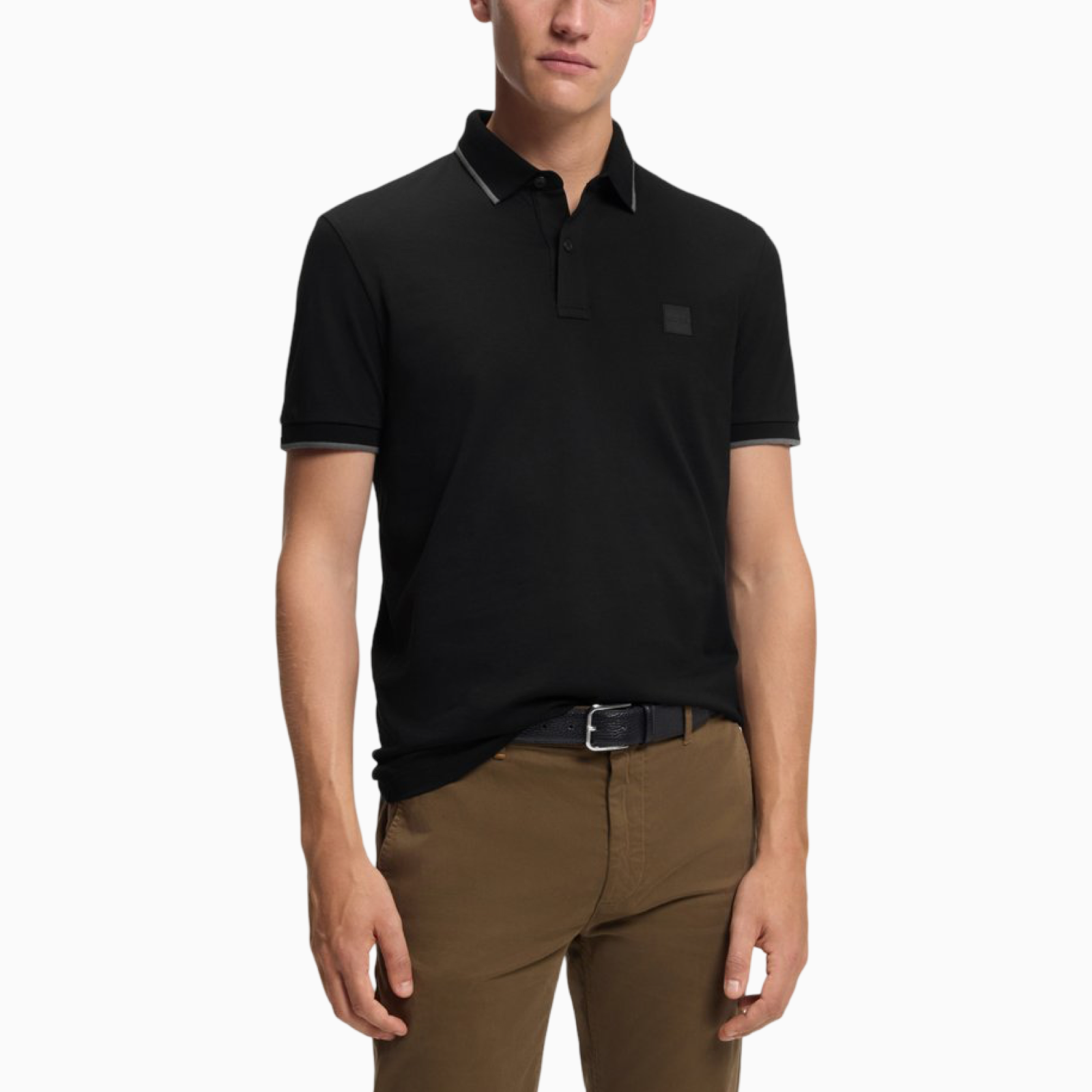 Мъжка черна поло тениска Boss Passertip Men Polo 50507699 001 Front View