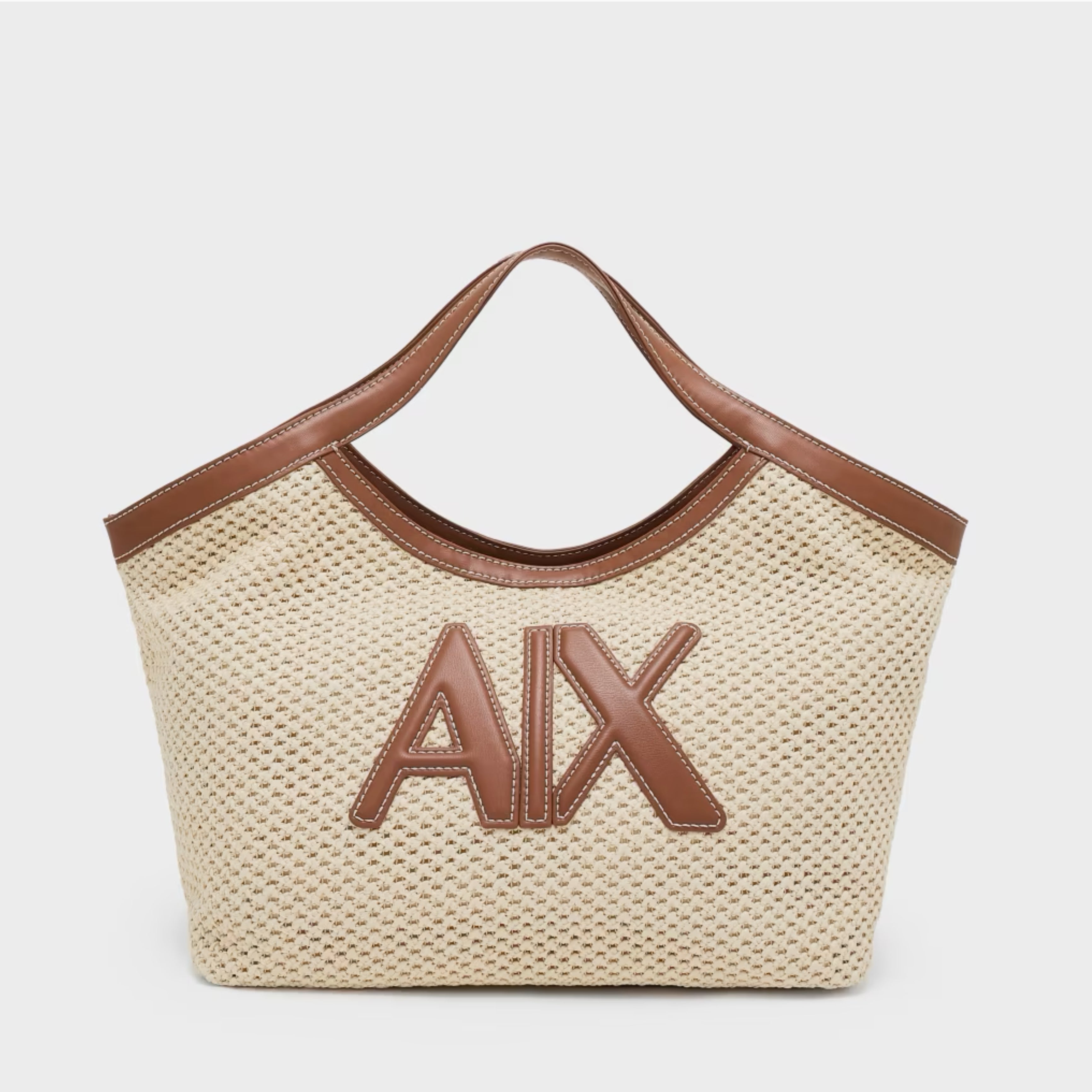 Дамска лятна плетена чанта Women’s woven fabric handbag Armani Exchange
XW000410 AF12591 M1047 Beige/Brown Front view