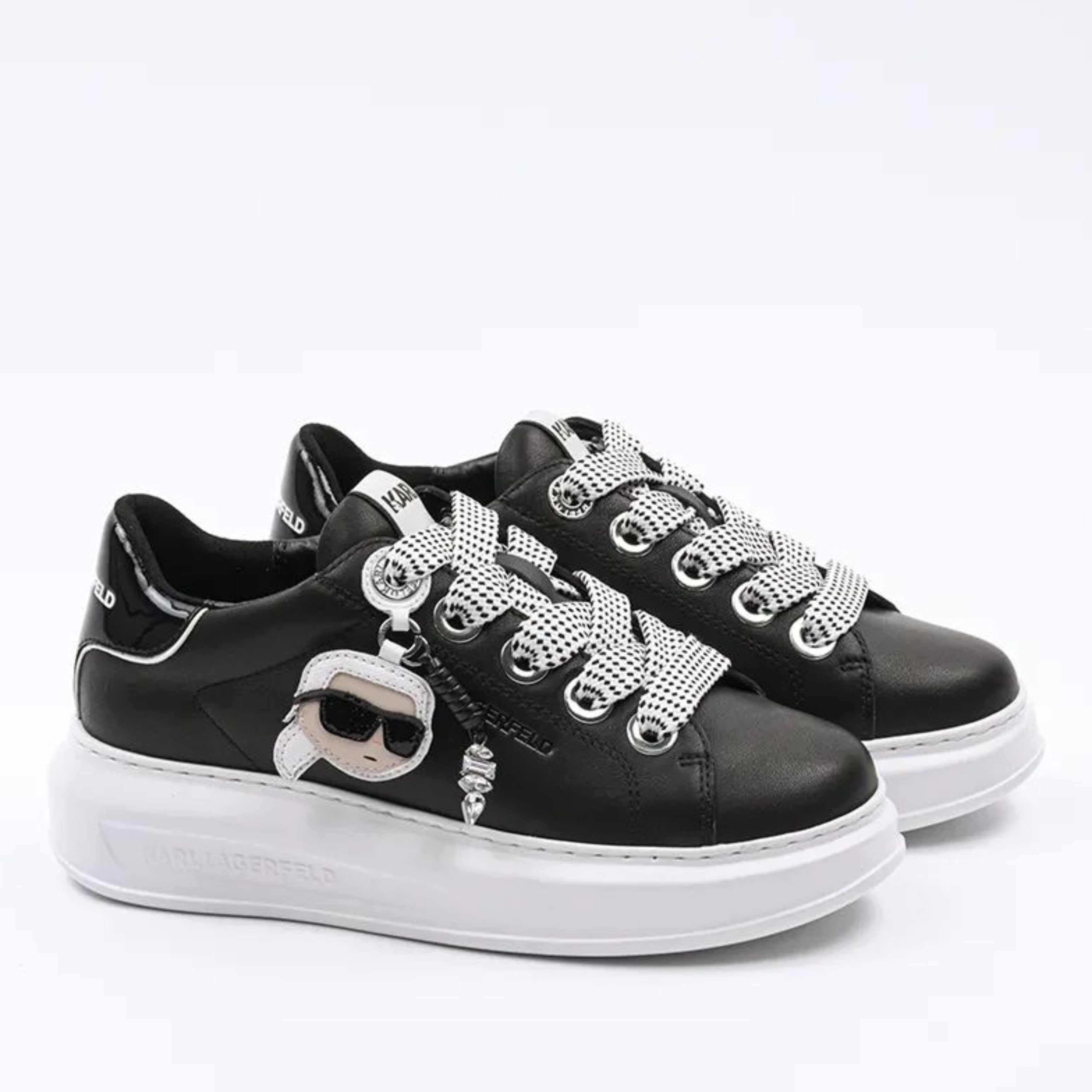 Дамски кецове от естествена кожа в черно колекция пролет/лято 2025 Women’s leather sneakers Karl Lagerfeld KAPRI KL62576T 000 Black