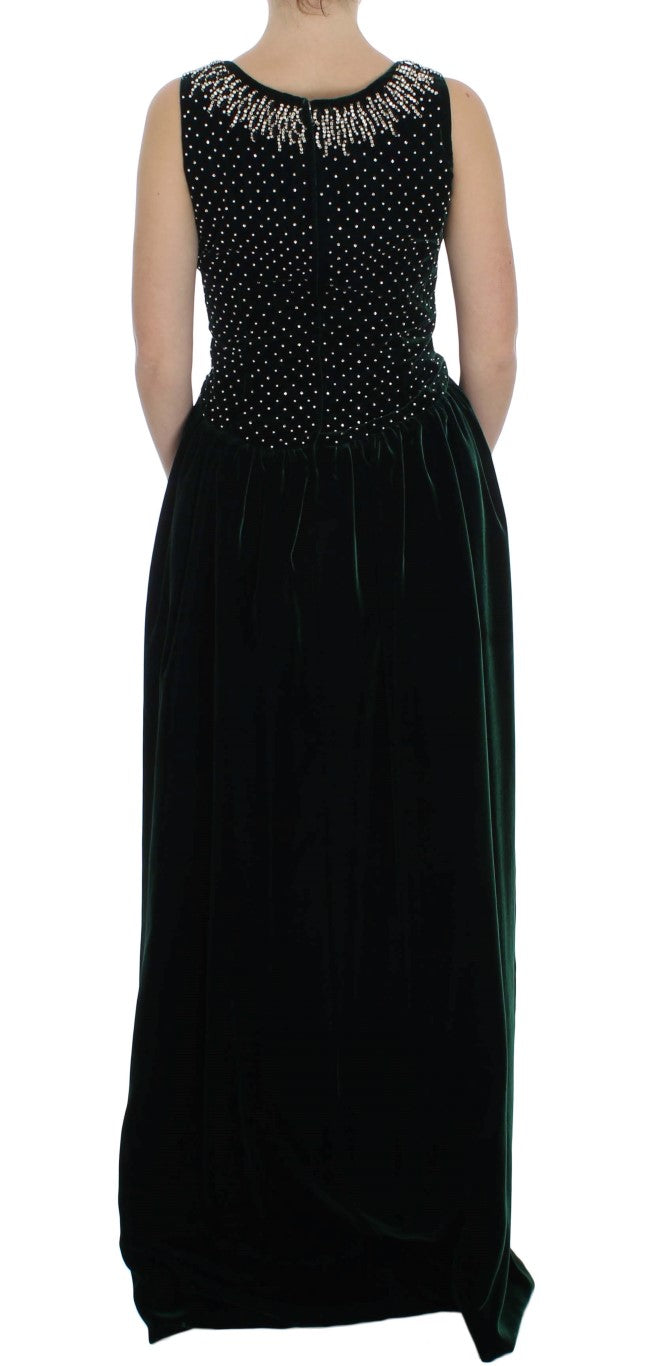 Dolce & Gabbana Enchanted Emerald Velvet Crystal Maxi рокля