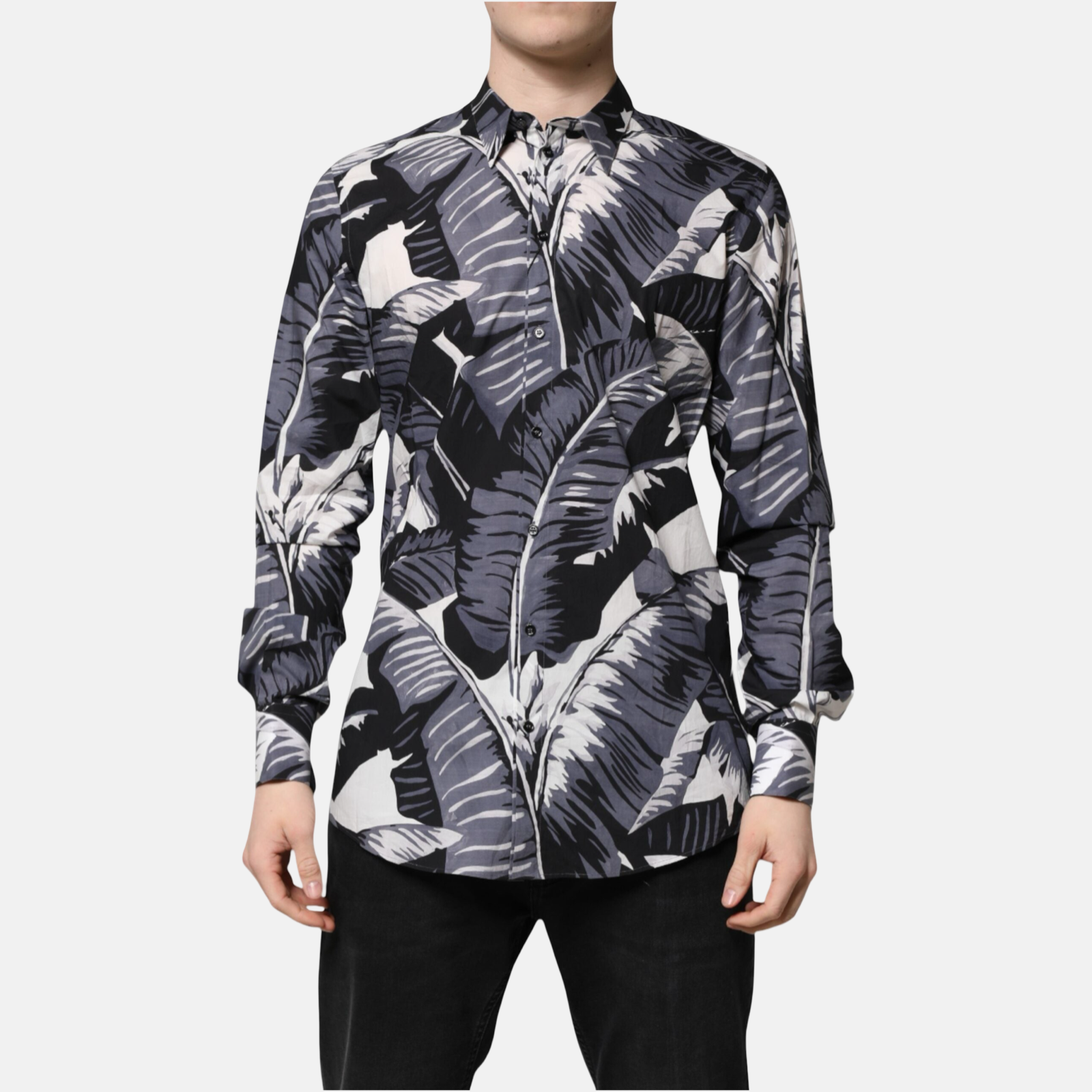 Мъжка риза Dolce & Gabbana Gold Banana Leaf Print Men Shirt Front View