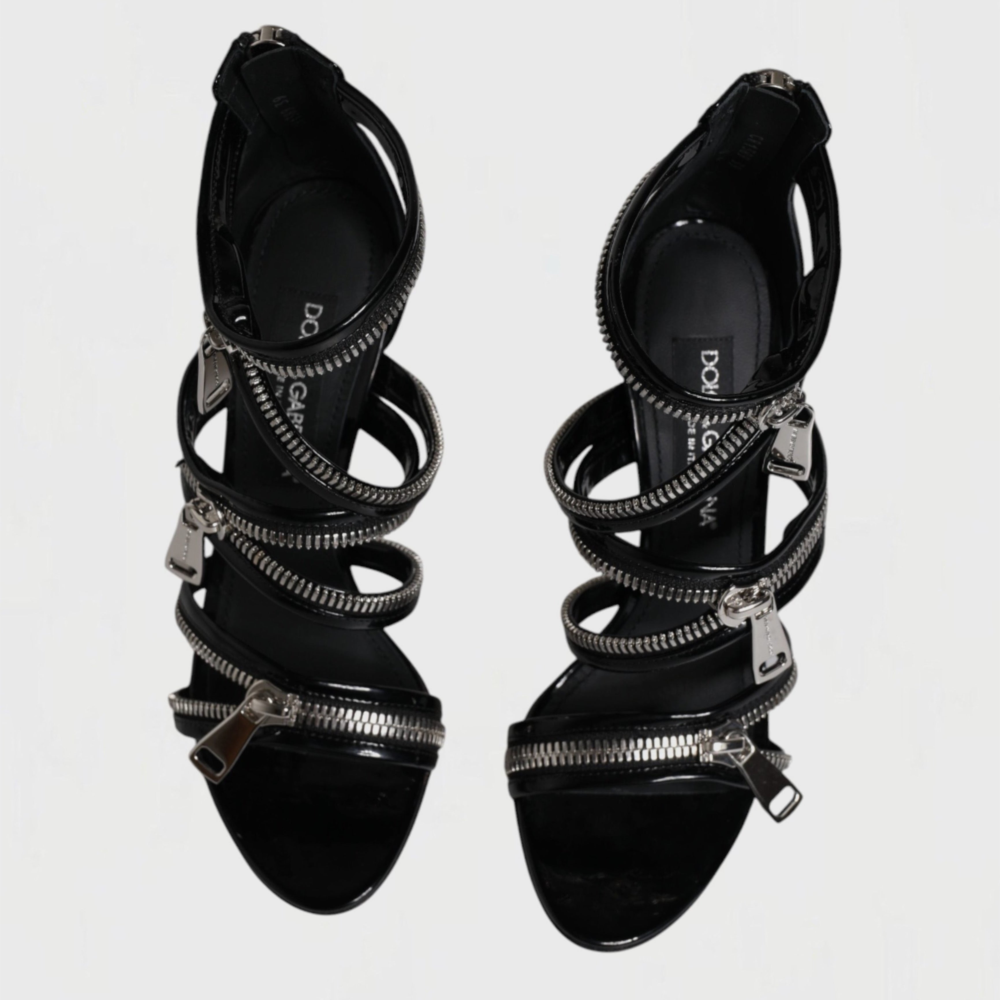 Дамски луксозни черни сандали на висок ток с ципове DOLCE & GABBANA Women’s Black Zipper Ankle Strap Sandals