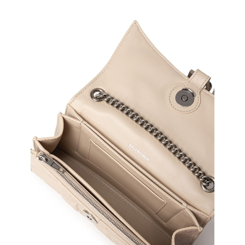 Дамска чанта Balenciaga Small Crush Bag in Beige with Chain