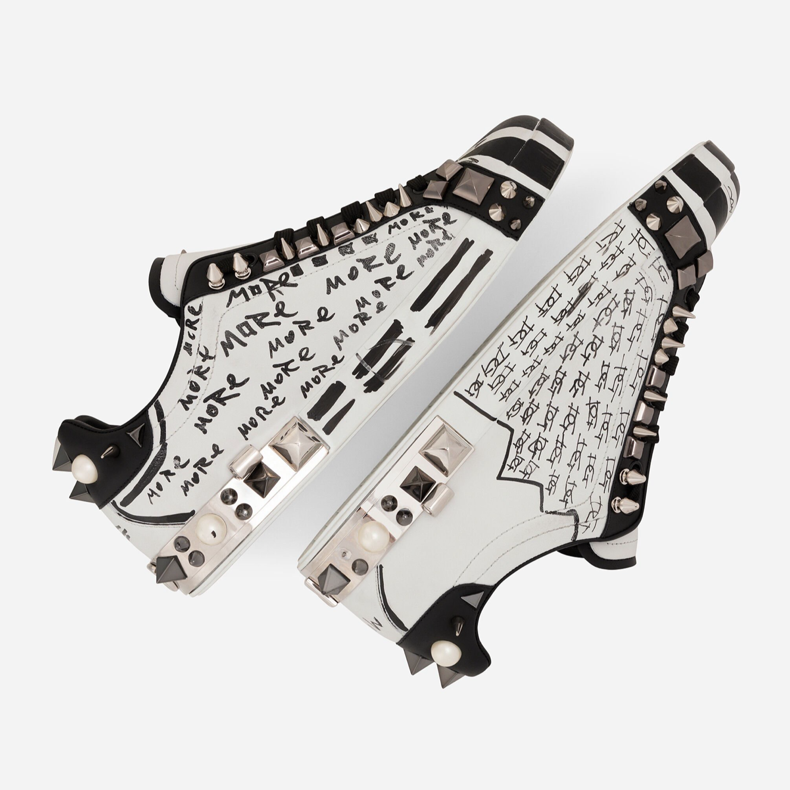 Dolce & Gabbana Portofino Hand Painted Studded Men Sneakers Medial View