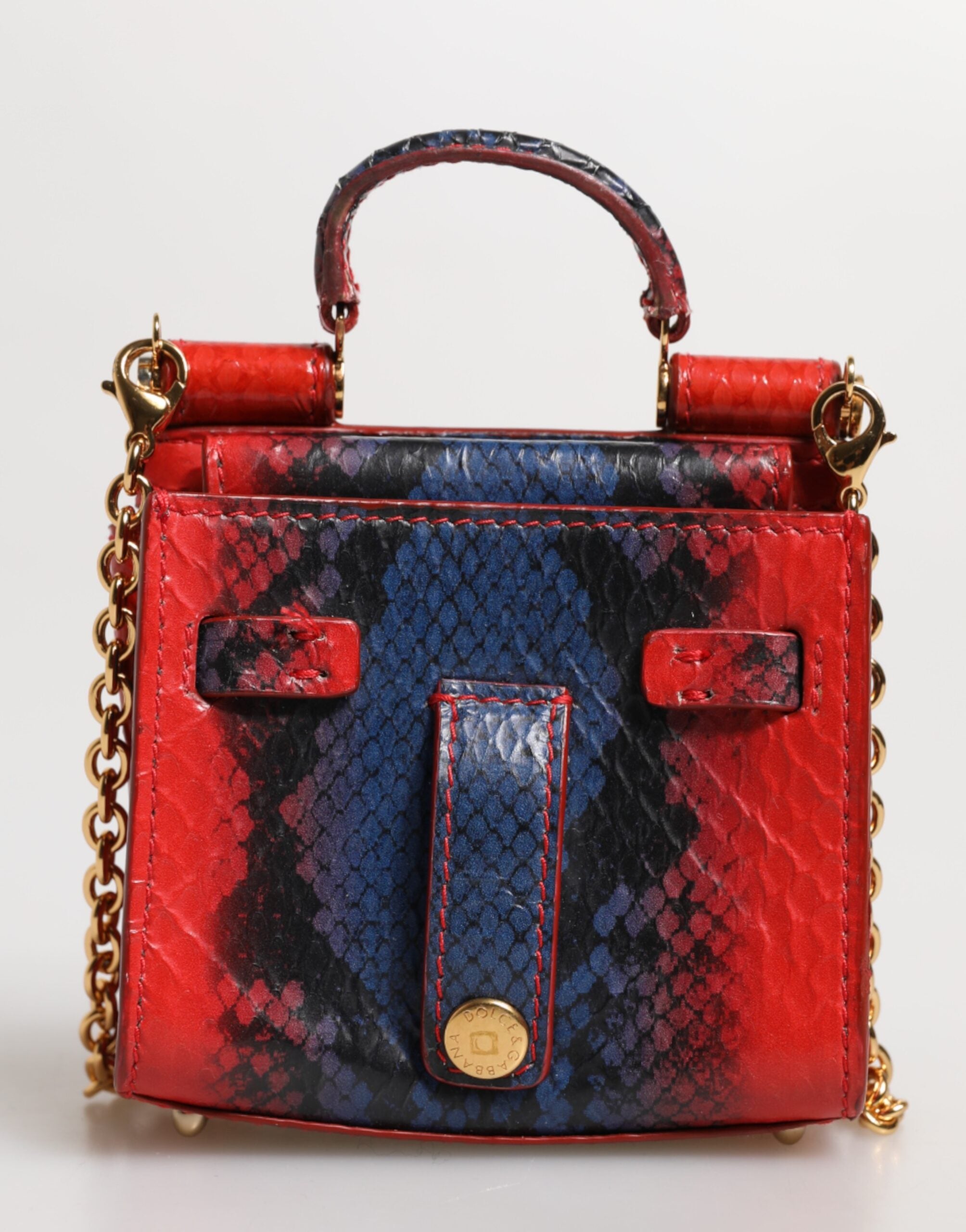 Dolce & Gabbana Red Blue Leather Sicily Crossbody Chain Satchel Borse Bag