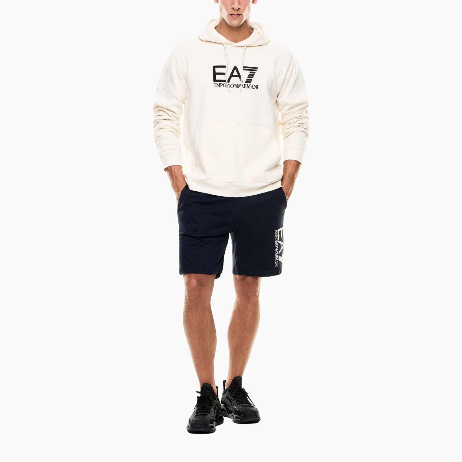 Мъжко бяло худи EA7 Emporio Armani Men Hooded Sweatshirt 7M000909 AF10377 Front View