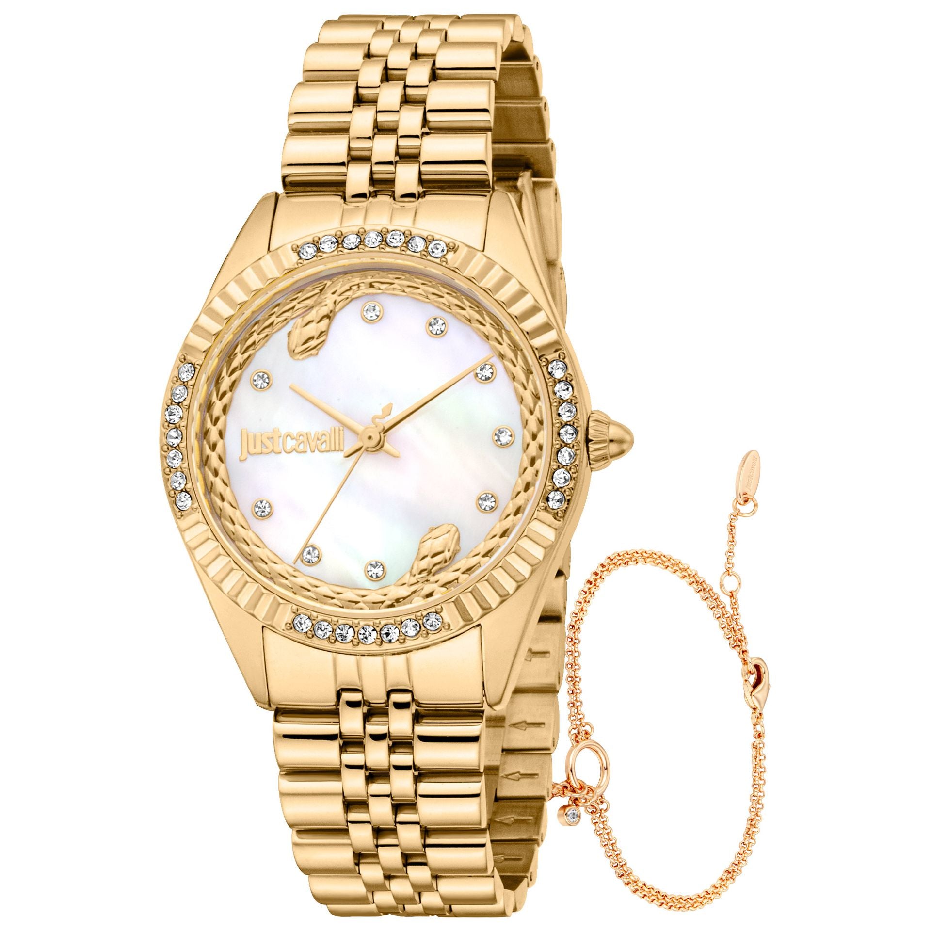 Комплект дамски часовник и гривна Women’s watch Just Cavalli SET Vittoria Glam JC1L361M0055 Yellow Gold MOP