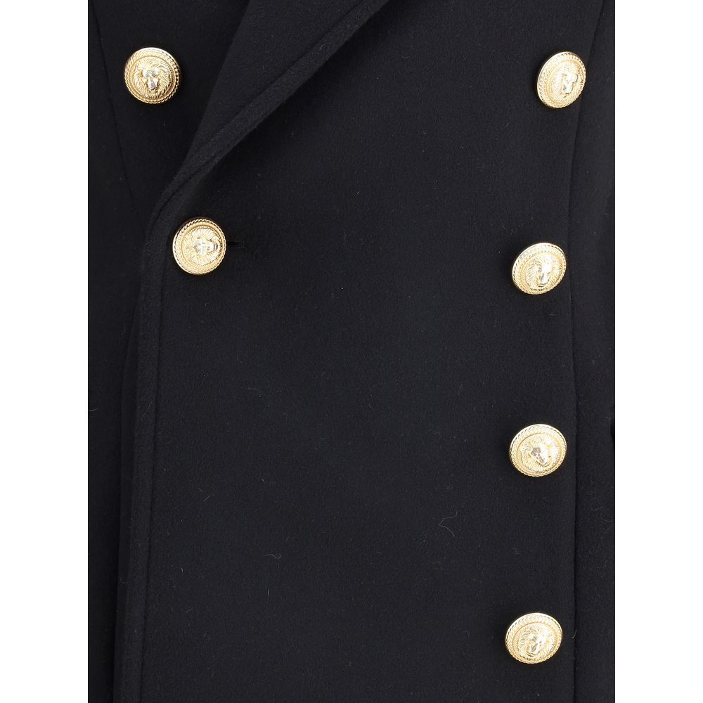 Дамско палто от кашмир и вълна Women’s wool and cashmere double breasted coat Balmain FF1UB065WB500PA Black detail view