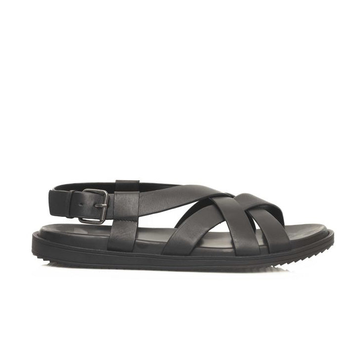 Мъжки чехли Cerruti 1881 Black Leather Men Sandal Lateral View