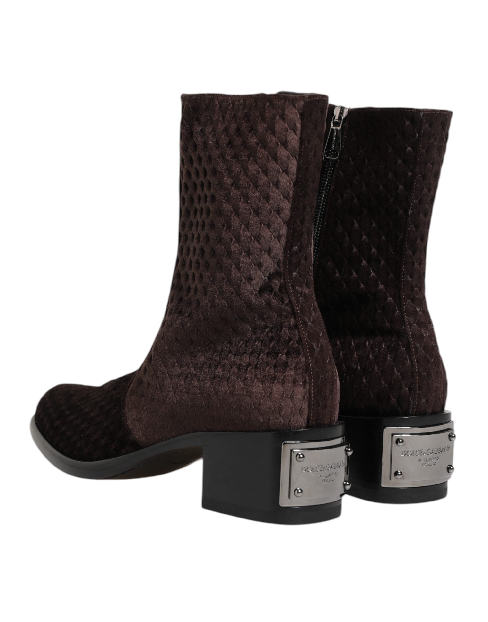 Мъжки ботуши от кадифе Men’s velvet boots DOLCE & GABBANA A60459 AY964 80058 Dark Brown heels view
