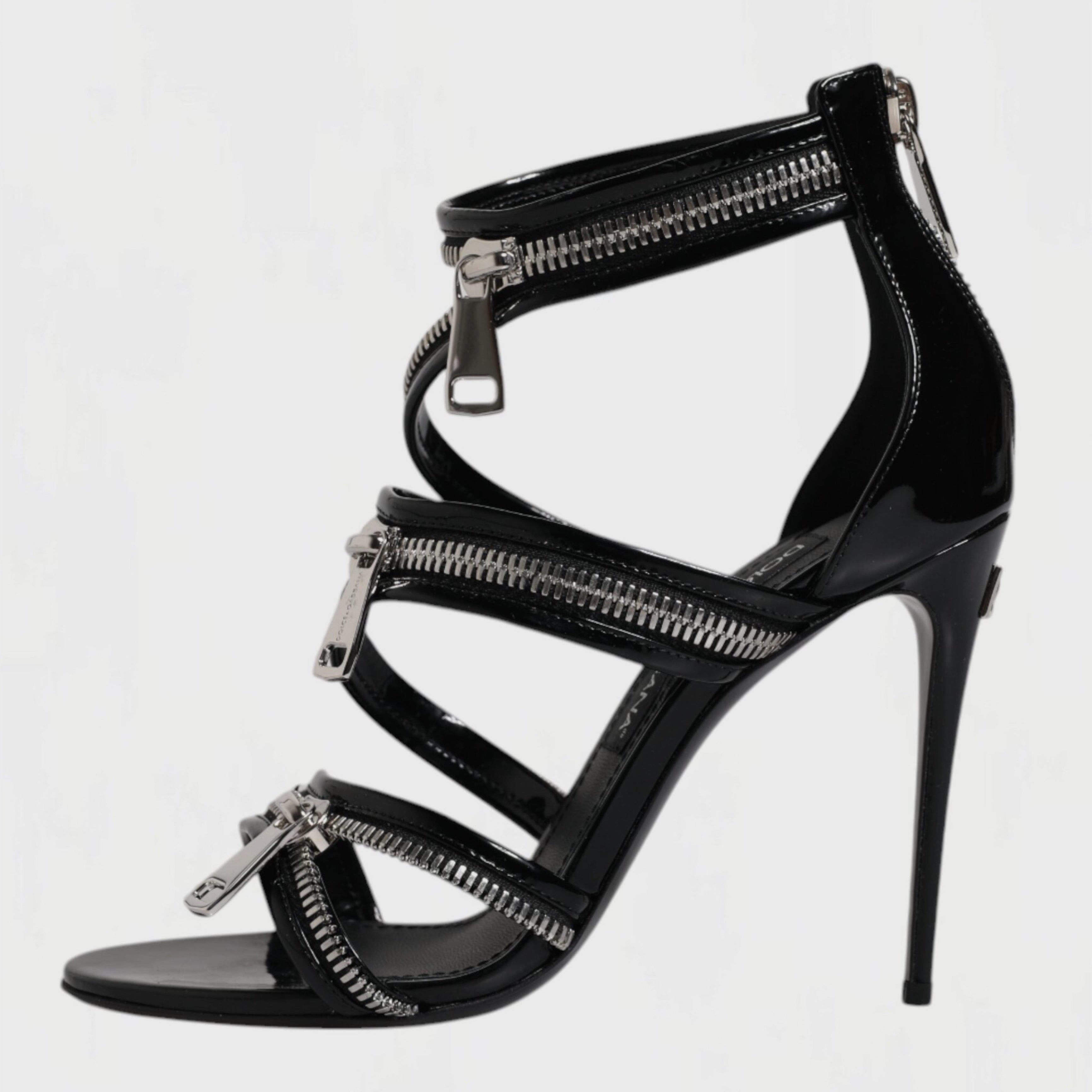 Дамски луксозни черни сандали на висок ток с ципове DOLCE & GABBANA Women’s Black Zipper Ankle Strap Sandals