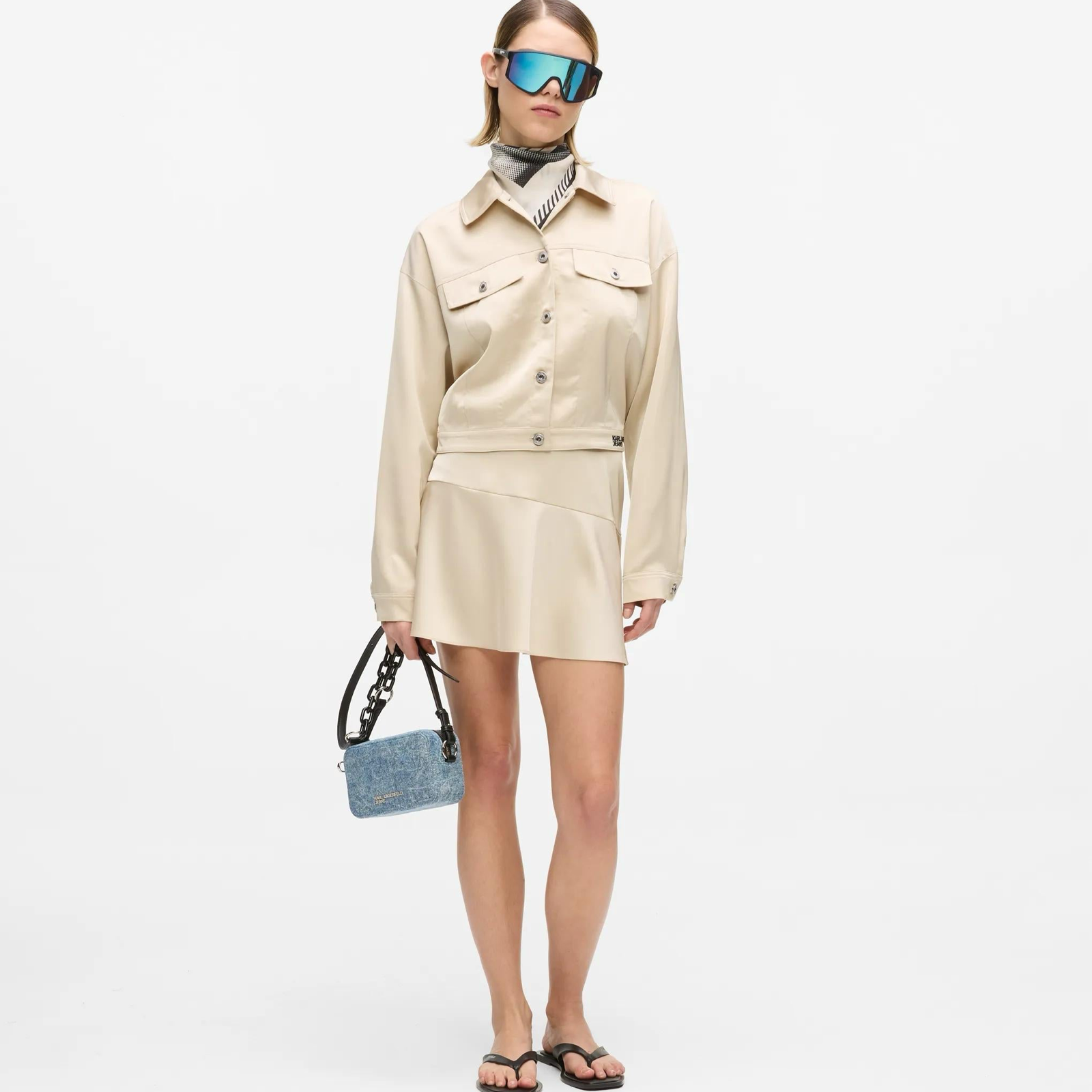 Дамско бежово сатенено яке Karl Lagerfeld Jeans Satin Cut-Out Jacket B2W14031 2MW Front View