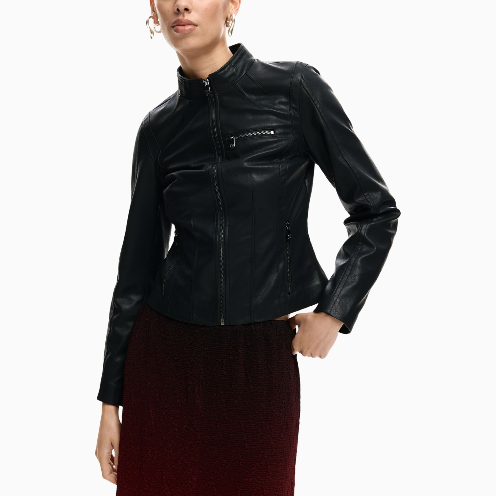 Дамско кожено яке Desigual Women Jacket 26SWEW11 2000 Front View