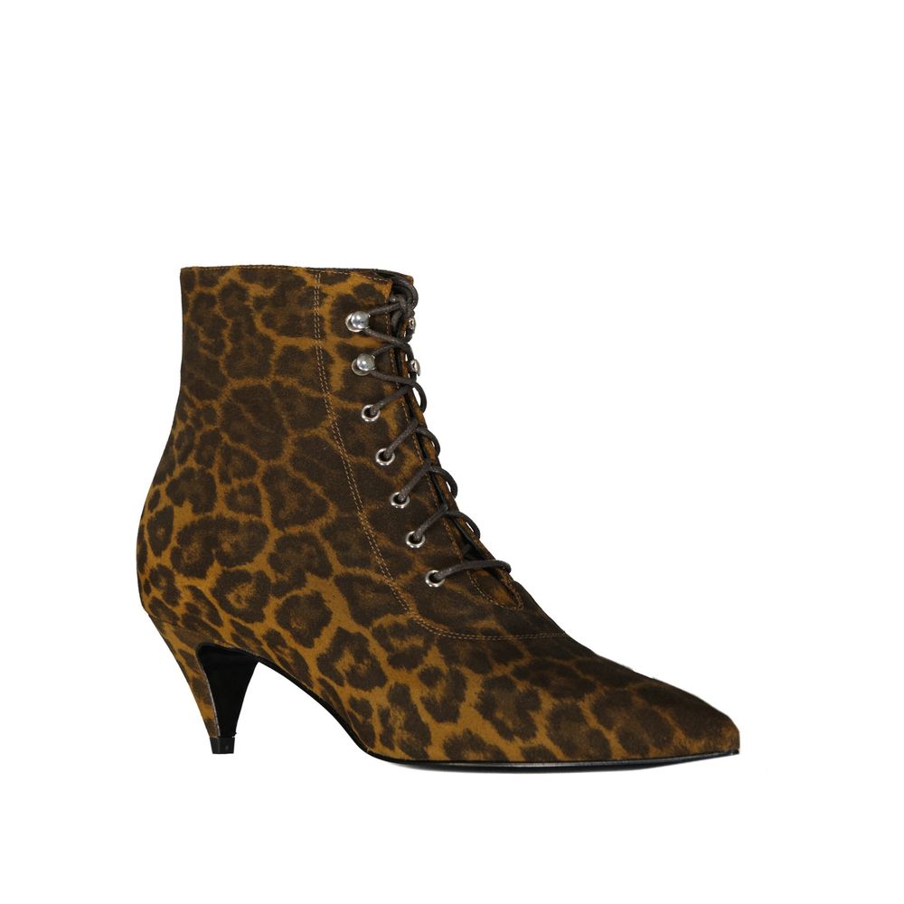 Дамски боти на токче 5 см Women’s Lace-Up Ankle Boots Saint Laurent Leopard angled view