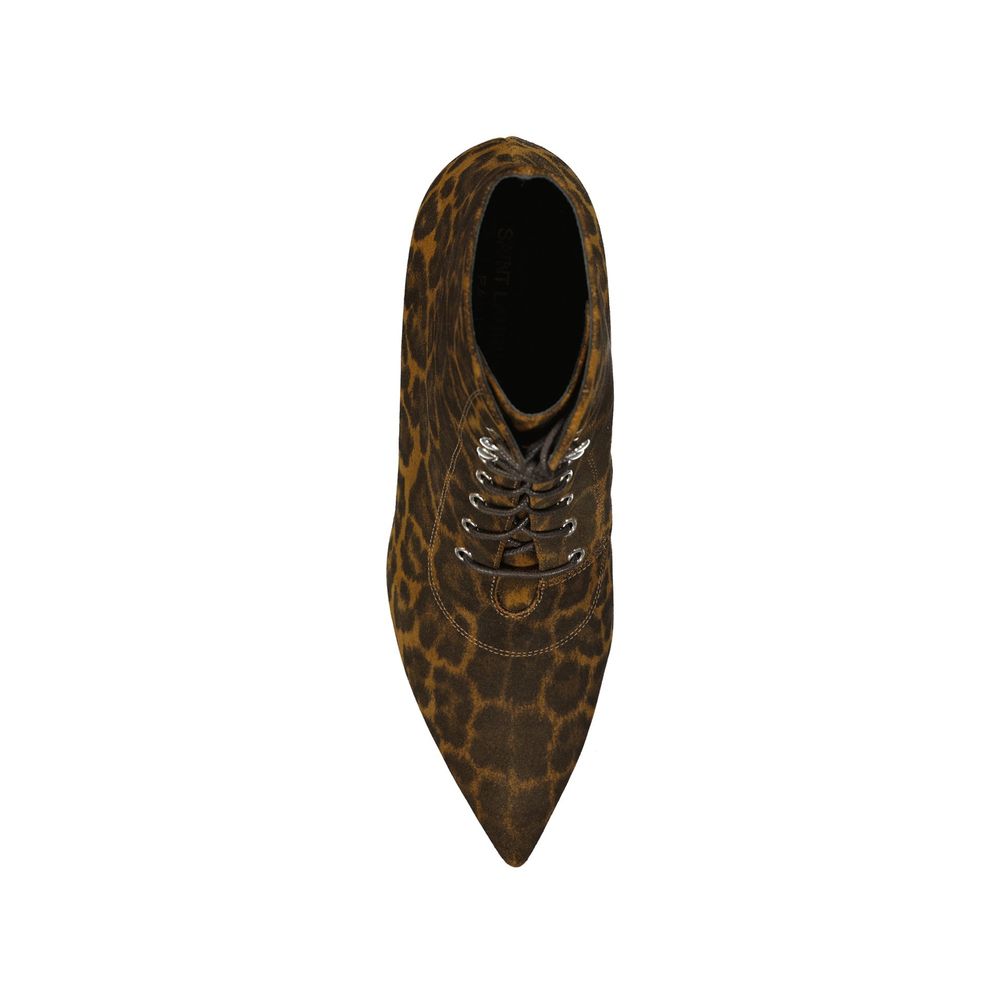 Дамски боти на токче 5 см Women’s Lace-Up Ankle Boots Saint Laurent Leopard top view
