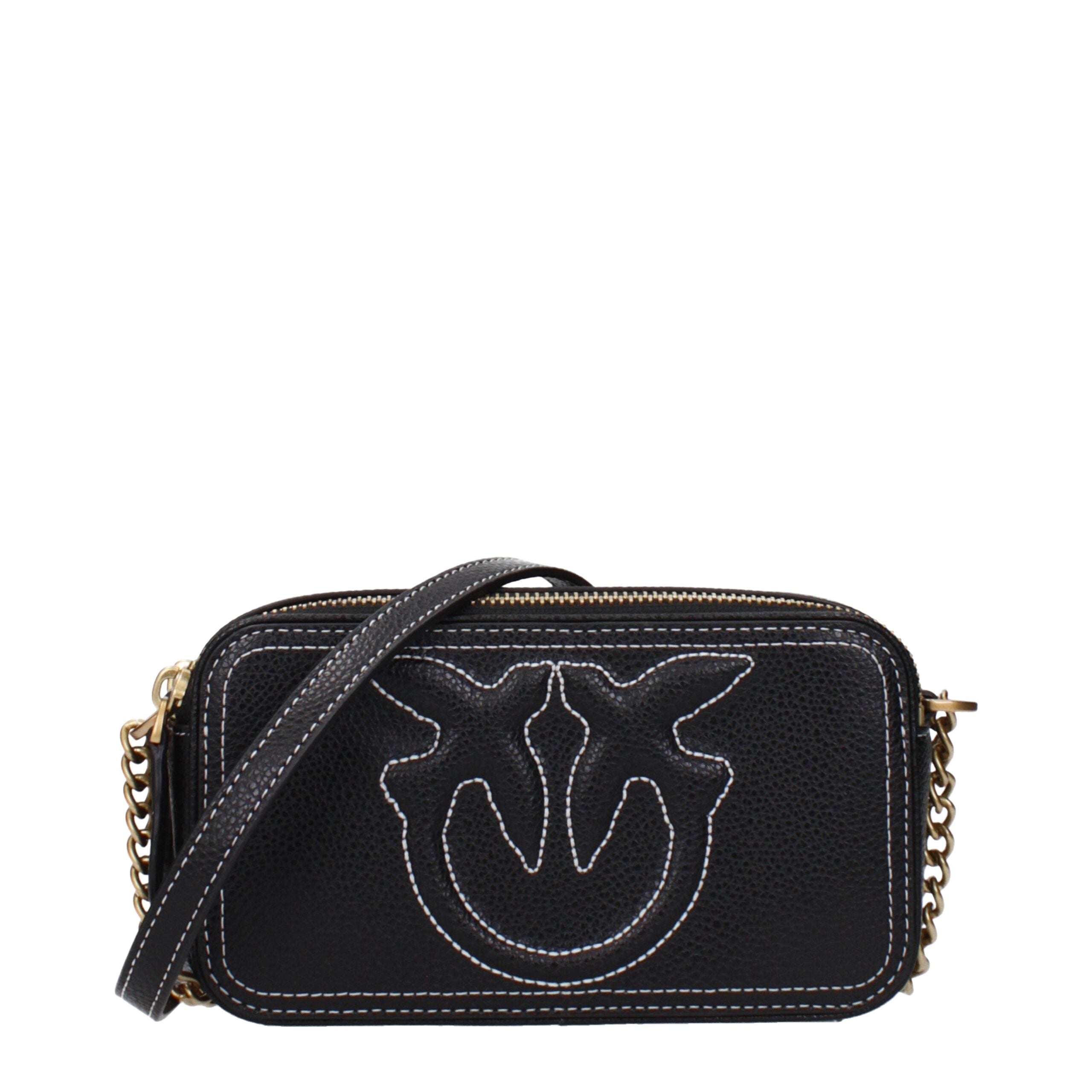 PINKO Black Leather Crossbody Bag