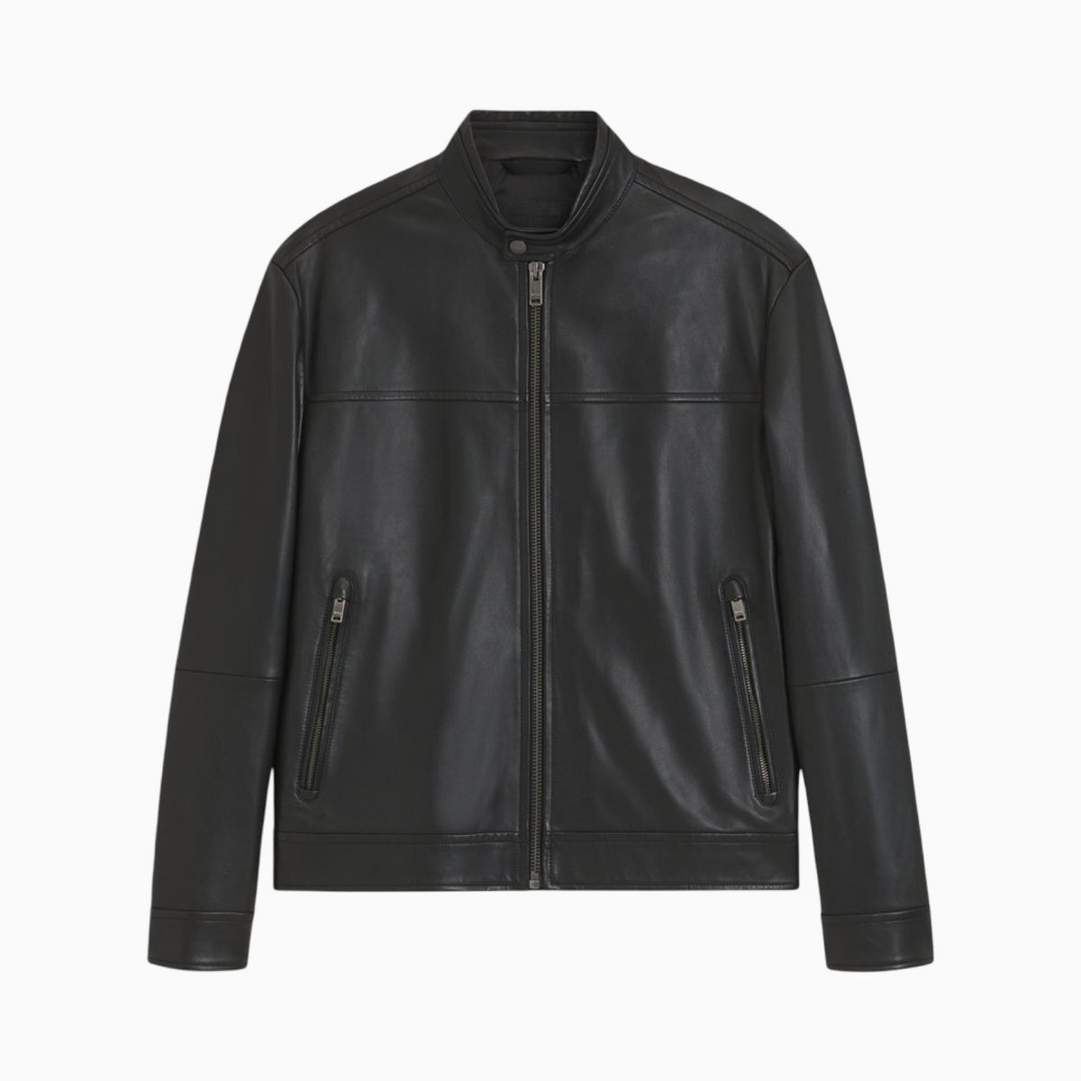 Мъжко кожено яке Boss Men Leather Jacket 50566585-001 Front View