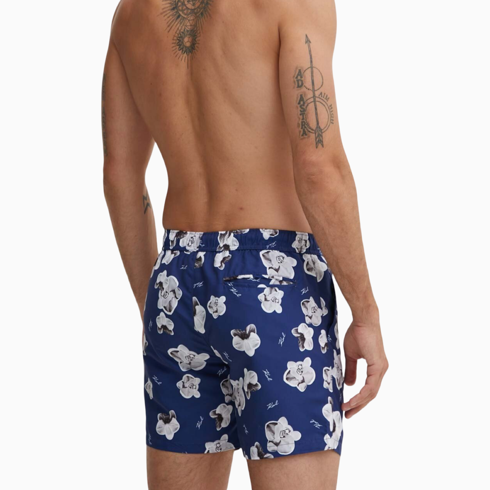 Мъжки сини бански Karl Lagerfeld Swimwear KL20MBM12 NAVY Back View