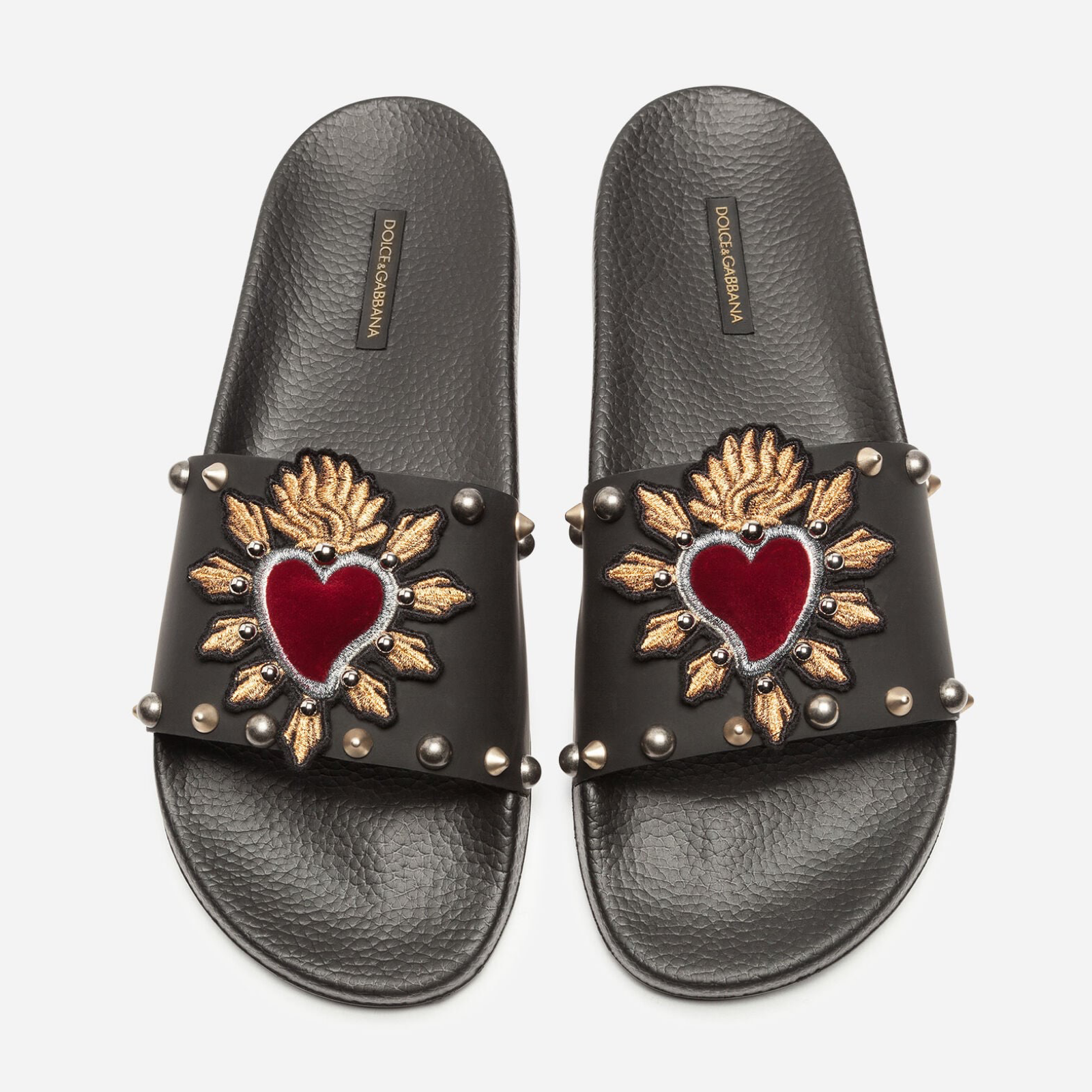 Dolce & Gabbana Black Heart Patch Men Slippers Top View