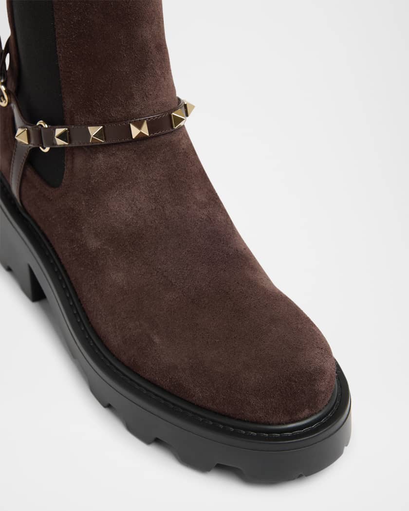 Дамски велурени боти Women’s Beatle Rockstud Suede Chelsea Boots VALENTINO GARAVANI 7W2S0KU2BVJ0TO Brown close-up view