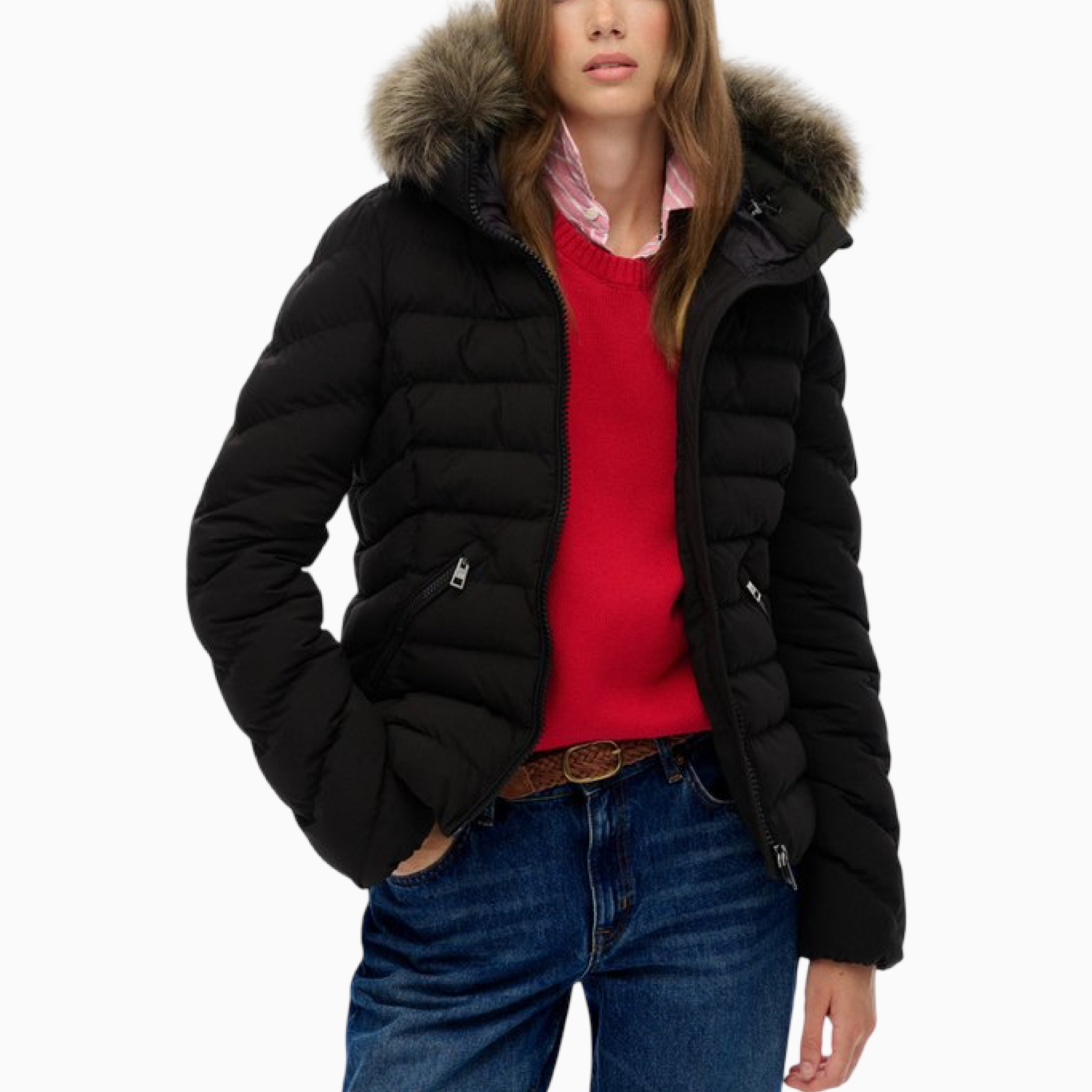 Дамско черно яке Superdry Women Jacket W5012000A Front View