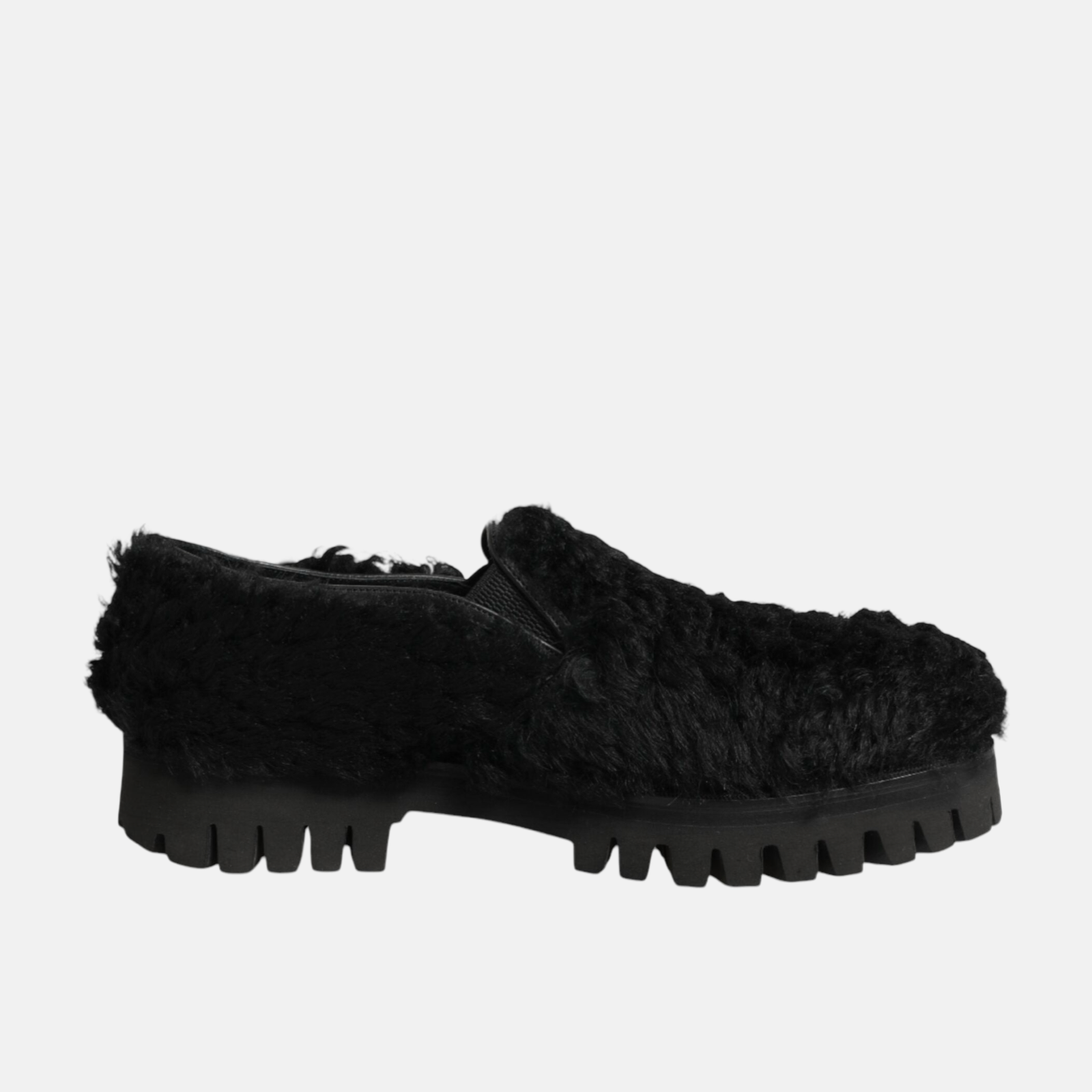 Dolce & Gabbana Black Lamb Fur Men Shoes